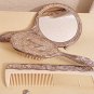 Vintage Grooming Set, Comb, Brush, Mirror, Silverplate, Repousse, Deep Relief Imagery