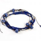 Dark blue ancient bead and linen necklace.