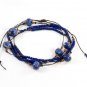 Dark blue ancient bead and linen necklace.