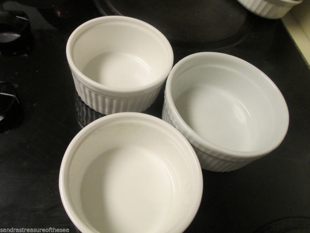 Three Corelle Corning Ware French White Pattern Stoneware Individual