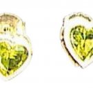 14k Yellow Gold Synthetic Peridot Heart Stud Earrings