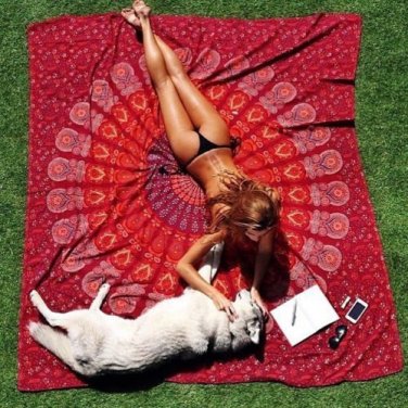 Handmade red base floral mandala hippie tapestry wall hanging beach sheet dorm