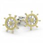 Gents Cufflinks Two Tone Silver Gold Ships Wheel Design Cufflinks
