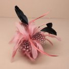 Dusky Pink Feather Fascinator - Wedding Ball The Races Hair Clip Corsage Brooch