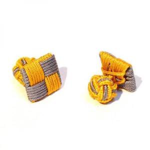 Colourful Cufflinks - Square Silk Knot Style Cufflinks - Silver and Gold