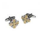 Gents Cufflinks Two Tone Silver Gold Celtic Round Cross Design Cufflinks