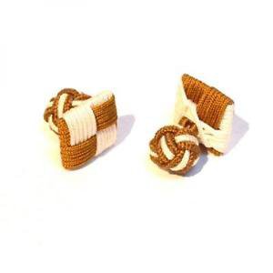 Colourful Cufflinks - Square Silk Knot Style Cufflinks - Brown & Cream