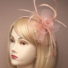 Pastel Peach Looped Net & Feather Fascinator on Alice Band - Wedding Races Ball