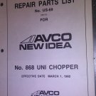 GENUINE AVCO NEW IDEA NO. 868 UNI CHOPPER PARTS LIST NO. US-69
