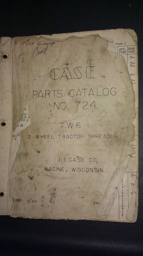 VINTAGE CASE 2 WHEEL TRACTOR SPREADER TW6 PARTS CATALOG #724