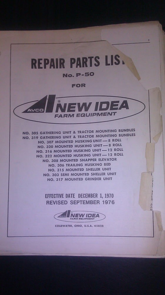 GENUINE NEW IDEA NO. P50 REPAIR PARTS LIST