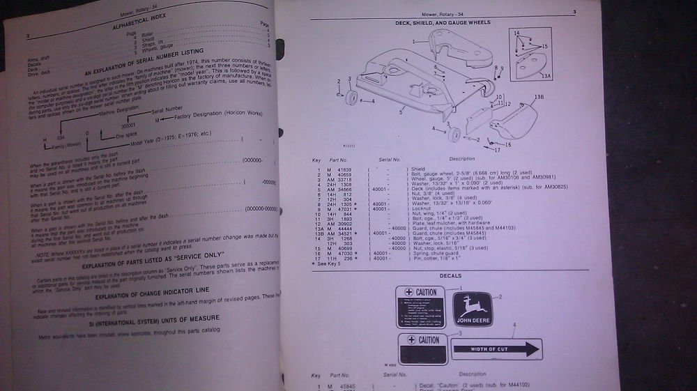 GENUINE JOHN DEERE 34 ROTARY MOWER PARTS CATALOG PC1008