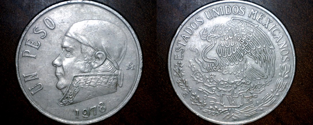 1978 Open 8 Mexican 1 Peso World Coin Mexico 1978-open-8-mexican-1-peso-world-coin-mexico