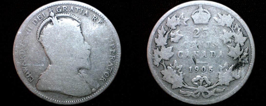 1905 Canadian Quarter 25 Cents Canada Silver Coin