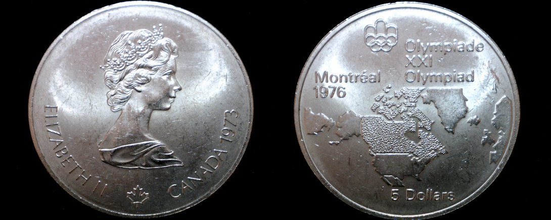 1973 Canadian Silver 5 Dollar World Coin - Canada 1976 Montreal Olympics