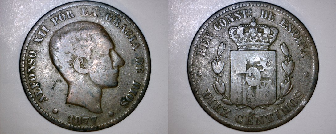 1877-OM Spanish 10 Centimos World Coin - Spain