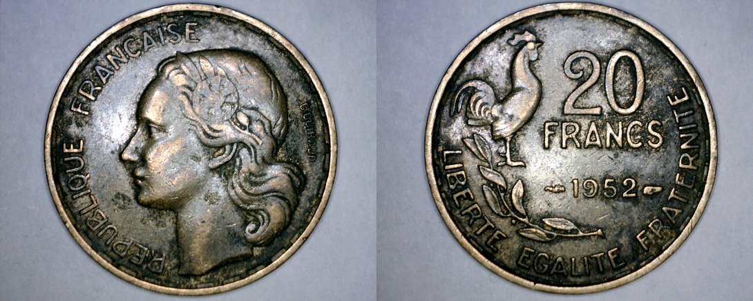 1952 French 20 Franc World Coin - France