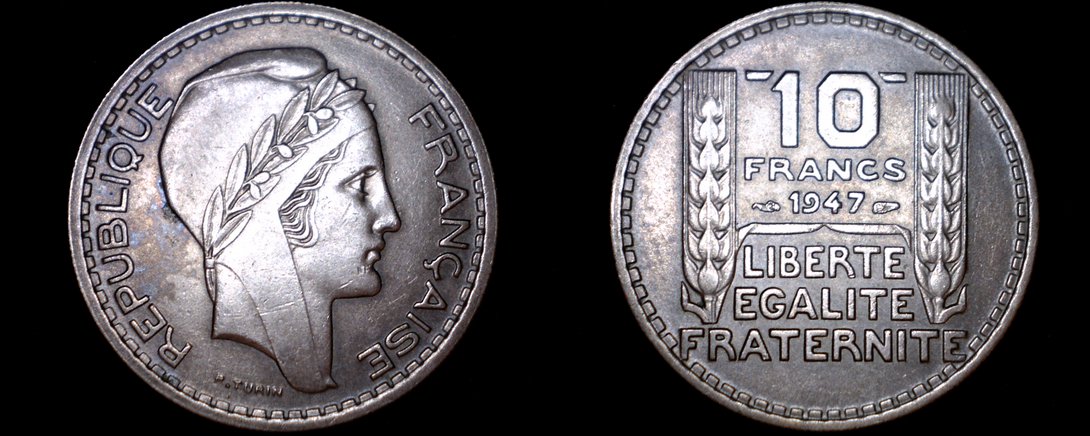 1947 French 10 Franc World Coin -  France