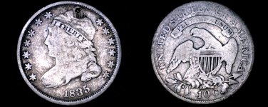 1835 Liberty Capped Bust Silver Dime - Hole Marked