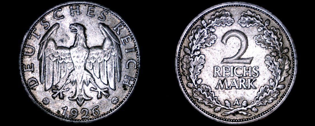 1926-A Weimar Germany 2 Mark World Silver Coin