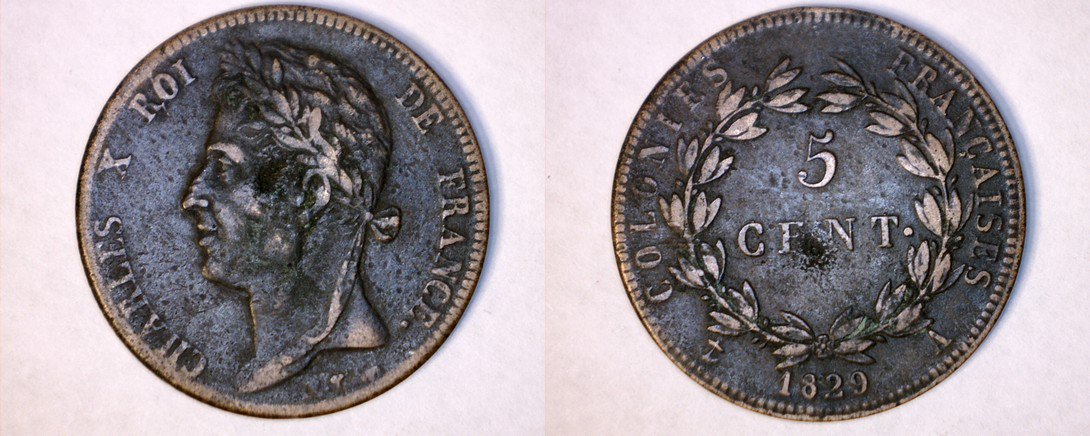 1829-A French Colonies 5 Centimes World Coin