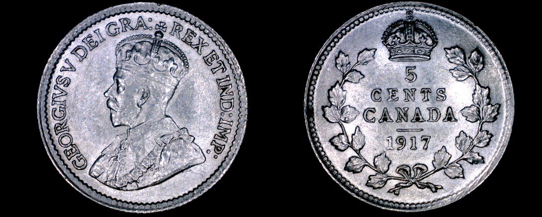 1917 Canada 5 Cent World Silver Coin - Canada - George V