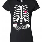 Pregnancy Maternity Halloween Baby Twins Skeleton TShirt