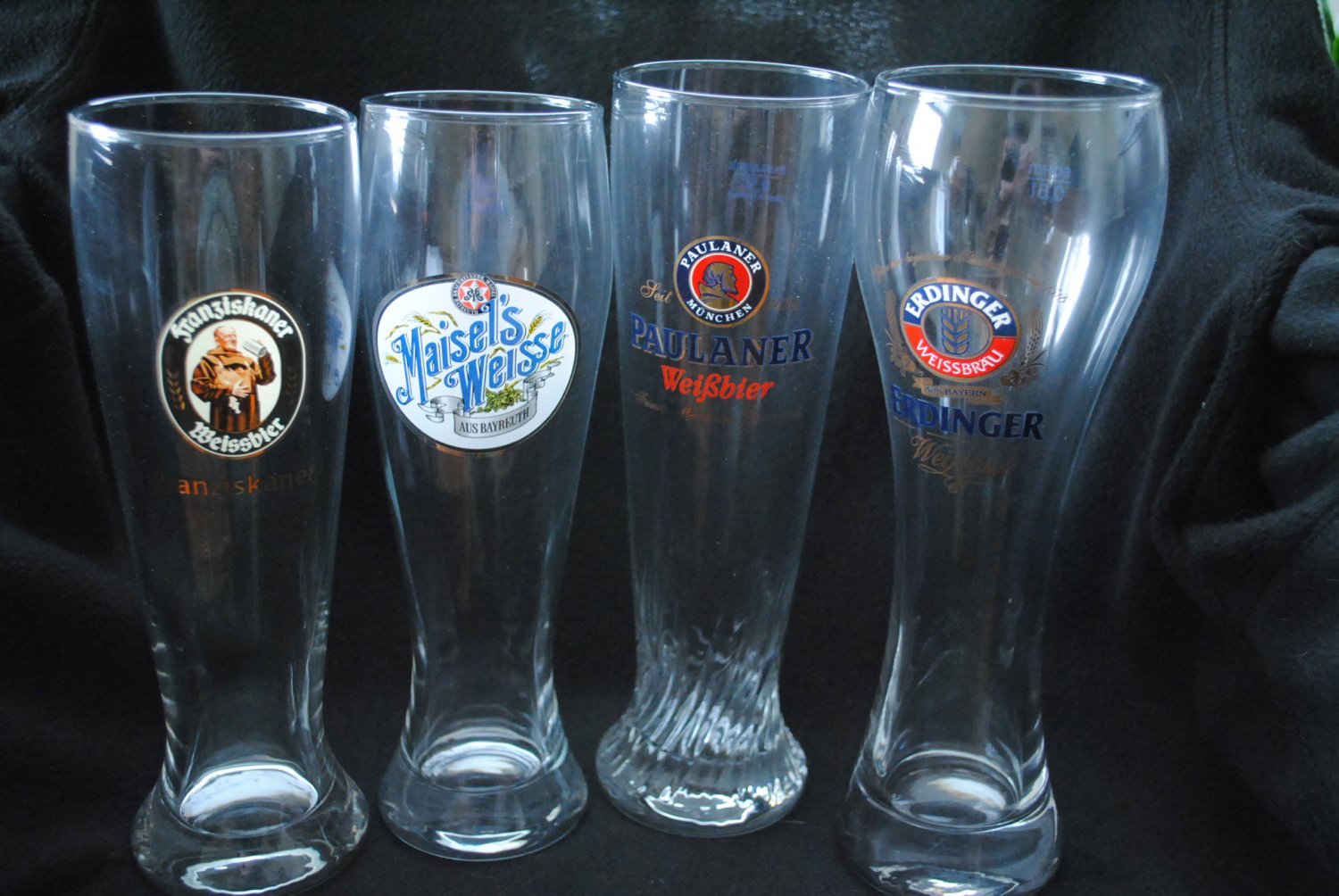 4 Assorted Weisse German Beer Glasses