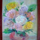 Dahlias. Original Oil on Cardboard Still Life. Impressionism Israel Art