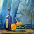 Rach. Still Life with Knife and Wine. Original Large Signed Oil on Plywood 1927