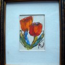 Red Tulips by Paul Werner (1904-1985, Germany). Gouache Still Life German Art