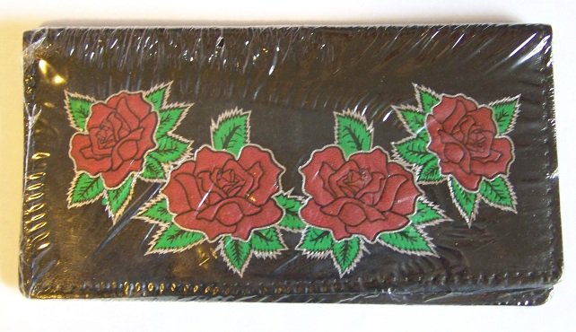 Leather Checkbook Cover, Roses Design (14474)