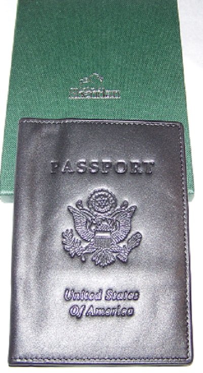 Embossed United States Passport Cover Black  Leather (56528)