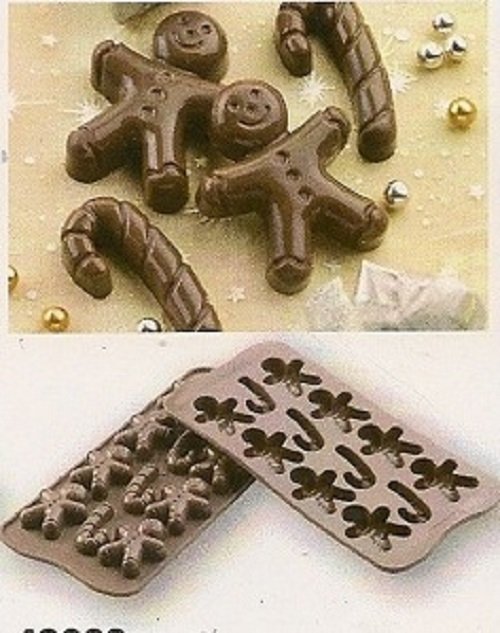 Silicone Easy Chocolate Mold Gingerbread Man and Candy Cane Shape (40008)