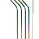 Rainbow Angled Resuable Drinking Straws    Stainless Steel with Brush set of 4 straws (42005)