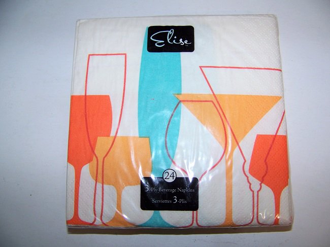 Elise Retro Cocktails Glasses 3-Ply Cocktail Napkins  24/pkg