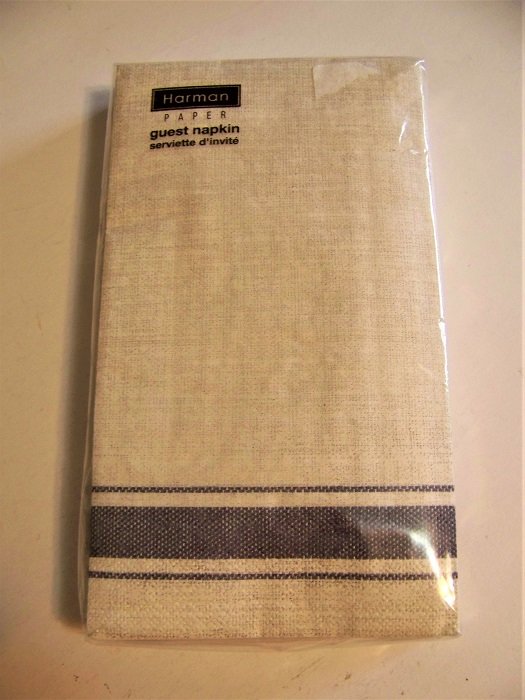 Harman Paper Guest Napkins 3-Ply Bistro Stripe Linen Look w/Blue Band 16/pkg