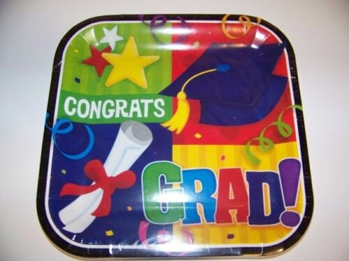 Congrats Grad! Graduation Party Paper Plates 14/pkg 9 in. Square