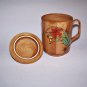 Woodlike Finish Ceramic Floating Flowers Design Mug with Lid  10 fl.oz. (10528D)