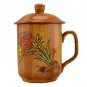 Woodlike Finish Ceramic Growing Flowers Design Mug with Lid 10 fl.oz.(10528)