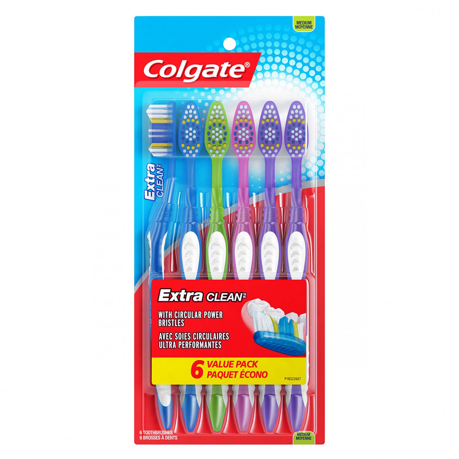 Colgate Extra Clean Toothbrush, Medium Toothbrush for Adults, 6 Count