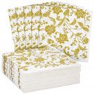Blue Panda 100 Pack Gold   Floral Paper Luncheon Napkins