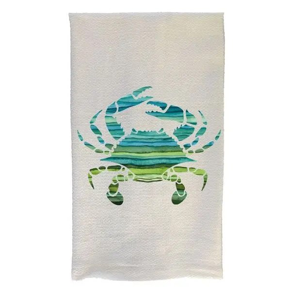 Kitchen Towel Striped Crab Herringbone Pattern 100% Cotton 15 x 24