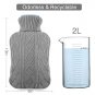 Hot Water Bottle with Gray Knit Cover - Easy to Fill - 2 Liter Capacity