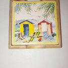 Chesapeake Bay 4 Ceramic Coasters in Wooden Tray Beach Cottage Design