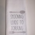 Kitchen Towel  Waffle Weave 16 x 24 "Spooning Leads to Forking"