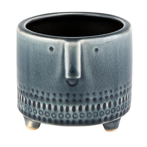 Crackled Glazed Gray Planter Ceramic 4" Dia x 4"H