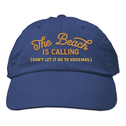 The Beach is Calling... Embroidered Royal Blue Cotton Twill Adjustable Cap