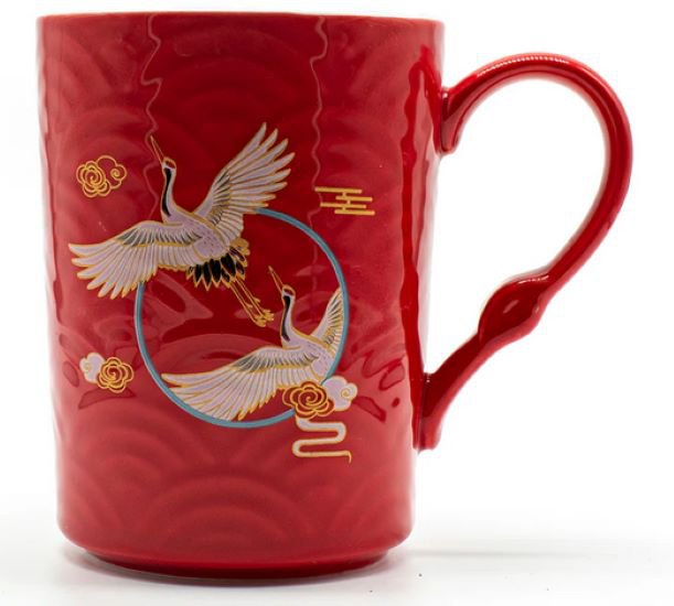 Elegant Ceramic Crane Mug RED