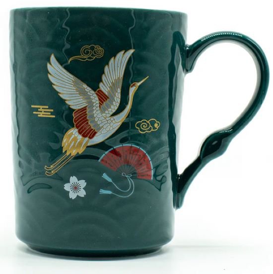 Elegant Ceramic Crane Mug GREEN